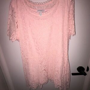 Isaac Mizrahi Pink Lace Short Sleeve Blouse